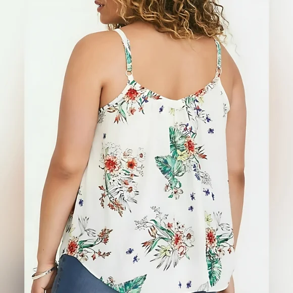 Torrid White Tropical Floral Button-Front Cami Tank Top – Size 00 -M/L - Size 10 - Picture 2 of 16
